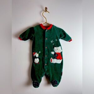 Little me velour bear green onesie 3 months